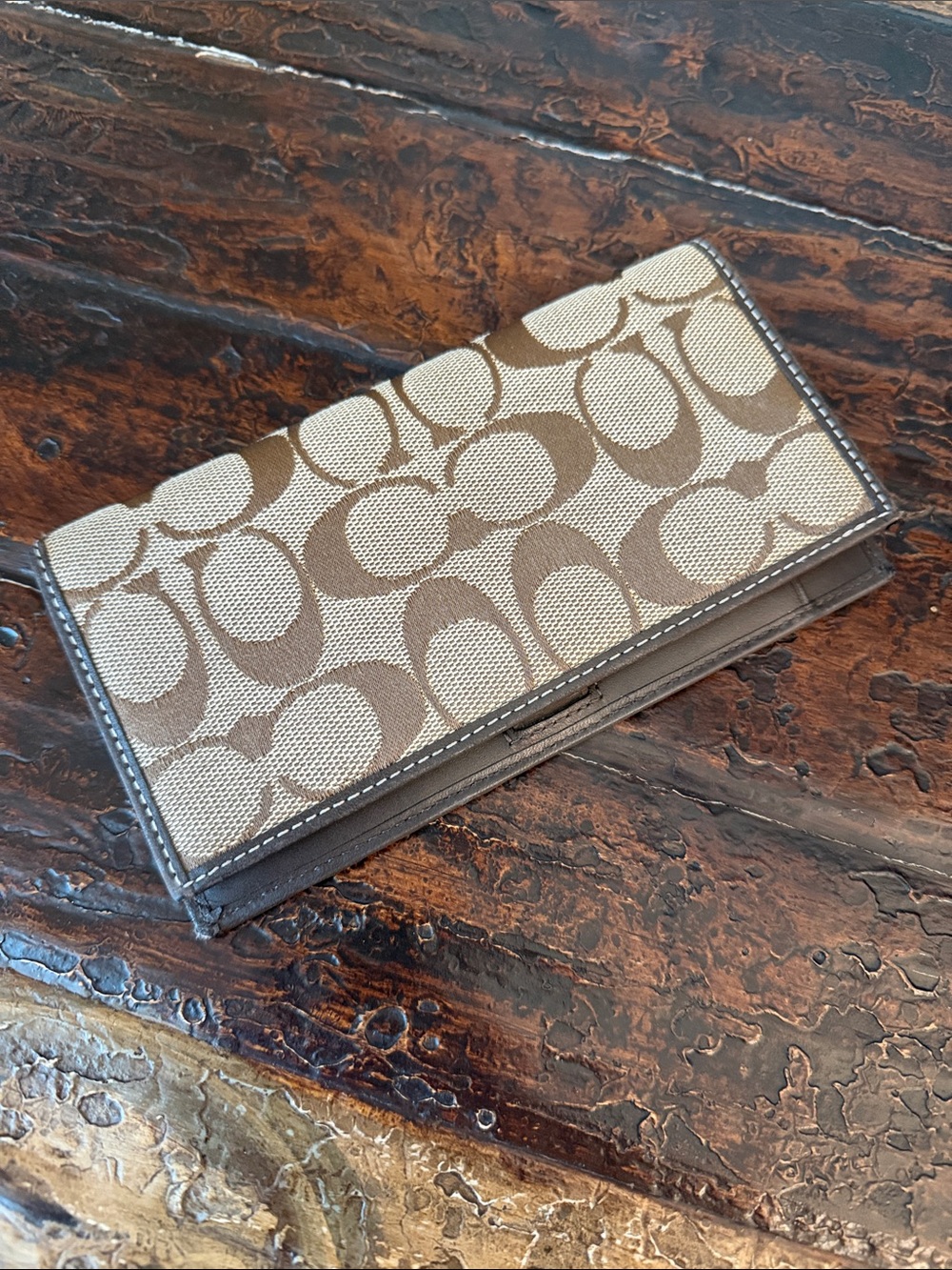 Coach Tan and Khaki Signature Continental Wallet